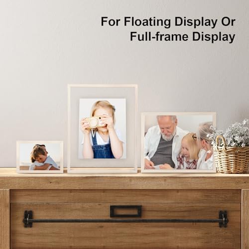 Egofine 12x12 Floating Frames Set of 2, Double Plexiglass Picture Frame, Made of Solid Wood Display Any Size Photos up to 12x12, Wall Mount or Tabletop Standing, Beige - Image 6