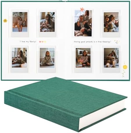 Instax Mini Photo Album with Writing Space, Linen Cover, Green by Unknown
