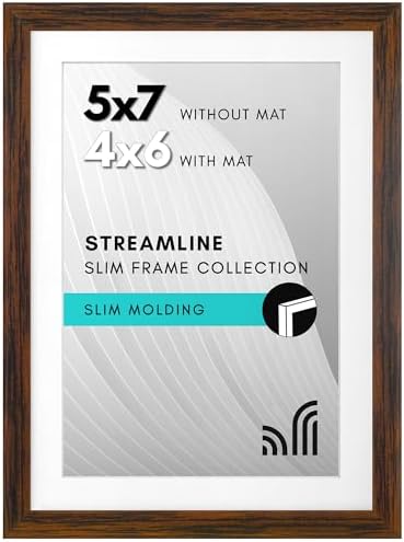 Americanflat 5x7 Picture Frame with Shatter-Resistant Glass - Use as 4x6 Frame with Mat or Display 5x7 Photo Without Mat - Streamline Collection - Picture Frames for Tabletop and Wall - Walnut by Americanflat