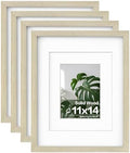 Egofine 11x14 Picture Frames Set of 4, Made of Solid Wood Covered by Plexiglass 5x7 and 8x10 with Mat or 11x14 without Mat, for Table Top Display and Wall Mounting Photo Frame Distressed Wood Grain by Egofine