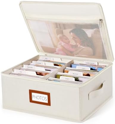 Photo Storage Box, 2000 4x6 Photo Organizer with 8 Dividers, Beige by Vosturdy