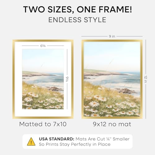 Homeforia 9x12 Gold Picture Frame, High-End Metal, 7x10 Mat, Glass - Image 2