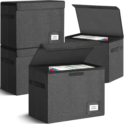 Leffis 4 Pack Comic Book Storage, Collapsible and Stackable Comic Short Box by Leffis