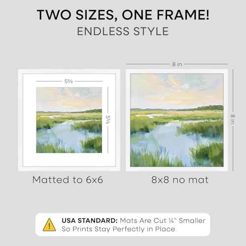 Homeforia 8x8 White Picture Frame, High-End Metal, 6x6 Mat, Glass - Image 2
