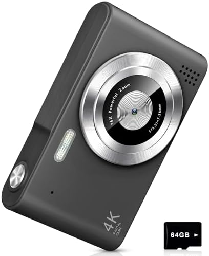 Digital Camera, Camera for Kids, UHD 4K 48MP Point and Shoot Digital Cameras with 64GB SD Card and 16X Digital Zoom Anti Shake, Compact Portable Small Gift for Boys Girls Students, Black by Unknown
