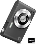 Digital Camera, Camera for Kids, UHD 4K 48MP Point and Shoot Digital Cameras with 64GB SD Card and 16X Digital Zoom Anti Shake, Compact Portable Small Gift for Boys Girls Students, Black by Unknown