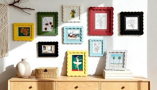 8x10 Blue Picture Frame with Mat for 5x7/6x8, Curved Wavy Edge Deco Wooden Real Glass, Vertical or Horizontal Display Photo Gallery Wall & Tabletop Frame - Image 2