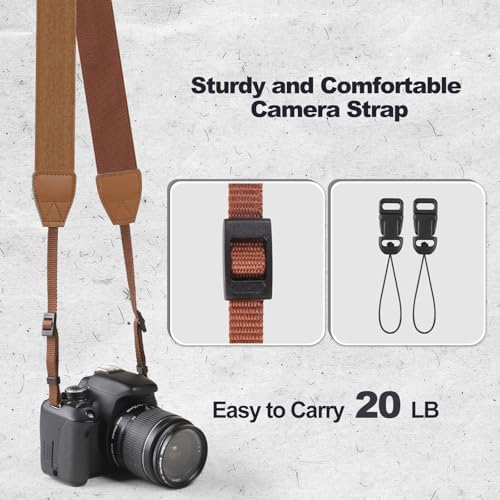 Universal Camera Strap - Camera Neck Strap, Adjustable Shoulder Straps Compatible with Canon, Fujifilm, Nikon, Olympus, Panasonic and other SLR and mirrorless cameras - Brown - Image 6