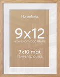 Homeforia 9x12 Natural Oak Picture Frame, High-End Wood, 7x10 Mat, Glass by Homeforia