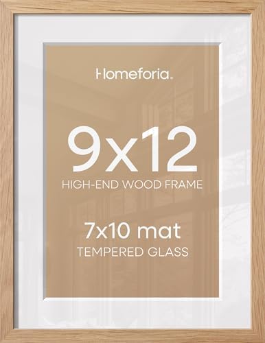 Homeforia 9x12 Natural Oak Picture Frame, High-End Wood, 7x10 Mat, Glass by Homeforia
