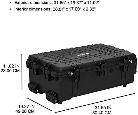 MEIJIA Rolling Waterproof Hard Protective Case, Hard Camera Case with Retractable Pull Handle and Wheels,Customizable Fit Foam Inserted, Black, Elegant Black,31.65x19.37inchx11.02inches - Image 4