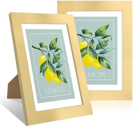 5x7 Picture Frame Set of 2, 5 x 7 Wood Photo Frames with Mat for 4x6, Wooden Frame with Real Glass Cover for Wall and Tabletop Display,Gold by CCDCC