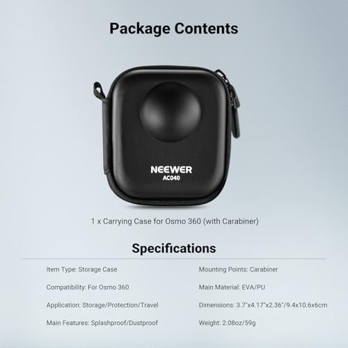 NEEWER Storage Case Compatible with DJI Osmo 360 Only, Protective Portable Splashproof Dustproof Travel PU Hard Shell Carrying Bag Action Camera Accessories with Carabiner, AC040 - Image 7