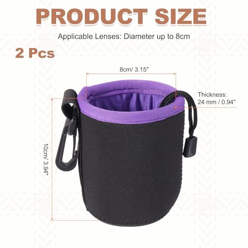 PATIKIL 2 Pcs Camera Lens Pouch, 3" ID x 4" H Drawstring Orange Interior Lens Pouch Protective Camera Lens Case Bag Soft Plush Neoprene Bag for DSLR Photography Gear, Black/Purple - Image 2