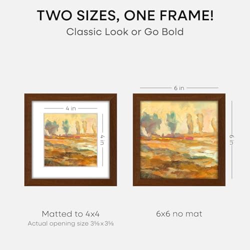 Homeforia 6x6 Brown Oak Picture Frame, High-End Wood, 4x4 Mat, Glass - Image 2