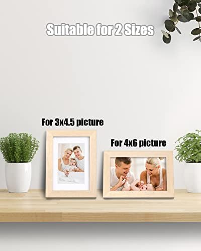 Egofine 4x6 Picture Frames Set of 4, Made of Solid Wood Covered by Plexiglass 3x4.5 and 3.5x5 with Mat or 4x6 without Mat, for Table Top Display and Wall Mounting Photo Frame, Oak Wood - Image 5