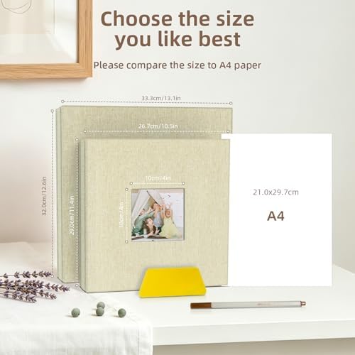 Popotop Photo Album Self Adhesive with Picture Display Window,40 Pages DIY Scrapbooking Supplies Kit for 4x6 8x10 Picture,Linen Cover Memory Book for Baby Wedding, with Scraper and Metallic Pen - Image 6