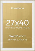 Homeforia 27x40 Gold Poster Frame, High-End Metal, 24x36 Mat, Glass by Homeforia
