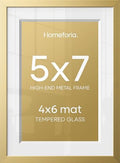 Homeforia 5x7 Gold Picture Frame, High-End Metal, 4x6 Mat, Glass by Homeforia