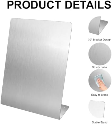 2 Pcs Magnetic Bulletin Board with Stand Metal Tabletop Memo Board Magnet Menu Easel Board Stainless Steel Display Stand for Office Home Kitchen School 10.4 x 6 in - Image 3