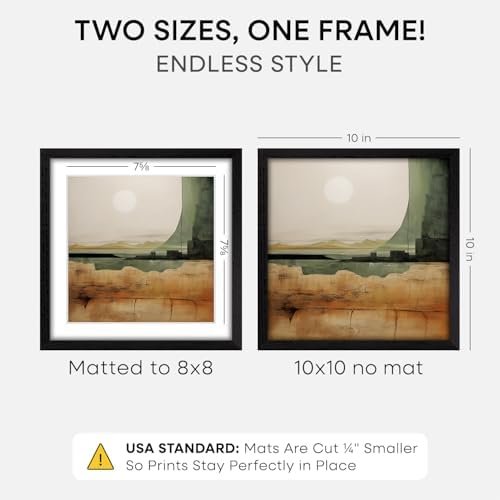 Homeforia 10x10 Black Oak Picture Frame, High-End Wood, 8x8 Mat, Glass - Image 2