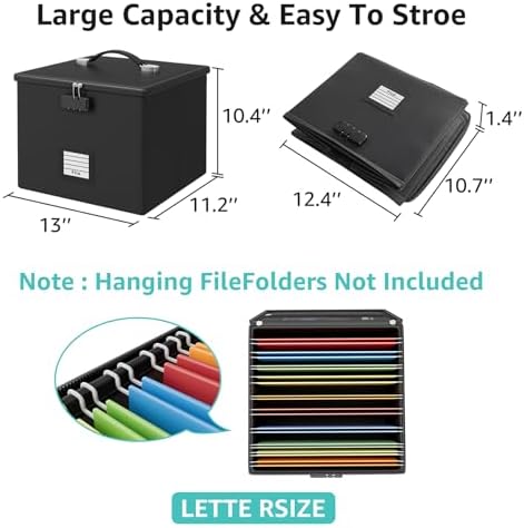 2 Pack Fireproof Document Box File Organizer - Portable Waterproof Fire Safe Locking Filing Storage Box with Handle for Hanging Letter Size Folder Important Document - Image 6