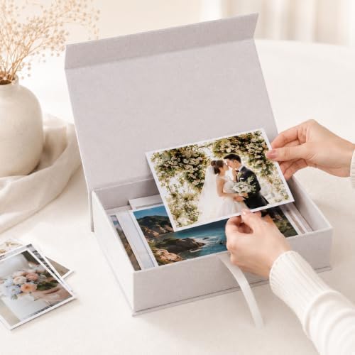 8x10 Photo Storage Box with Lid, Photo Cases and Postcard Keeper Storage, Stackable Linen Memory Organizer for Photos, Documents, Certificates, Jewelry, Scrapbooking Supplies, Beige - Image 4
