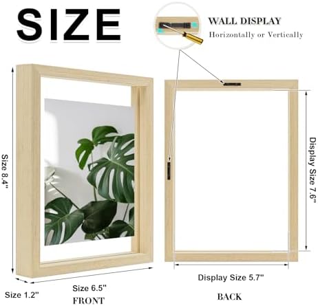 Egofine 6x8 Floating Frames Set of 2, Double Plexiglass Picture Frame, Made of Solid Wood Display Any Size Photo up to 6x8, Wall Mount or Tabletop Standing, Natural Wood - Image 2