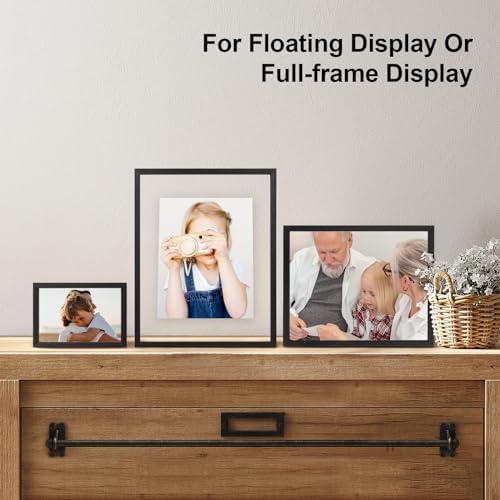 Egofine 4x6 Floating Frames Set of 2, Double Plexiglass Picture Frame, Made of Solid Wood Display Any Size Photo up to 4x6, Wall Mount or Tabletop Standing, Faded Black - Image 6