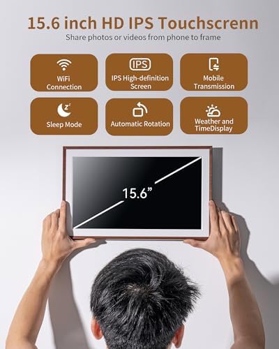 FRAMEO 15.6 Inch 32GB WiFi Large Digital Photo Frame 1920 * 1080 IPS FHD Touch Screen Smart Digital Picture Frame, Wall Mountable, Auto-Rotate,Share Instantly, Birthday Gifts for Women, Mom - Image 3