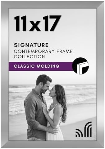 Americanflat 11x17 Picture Frame with Shatter-Resistant Glass - Signature Collection - Gallery-Style Frames Made of Engineered Wood - Photo Frame for Wall Display - Silver by Americanflat