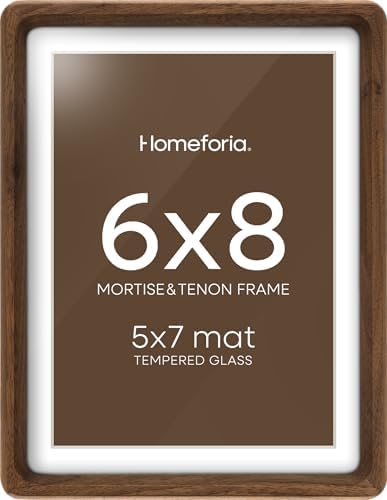 Homeforia 6x8 Mortise&Tenon Walnut Picture Frame, 5x7 Mat, Glass by Homeforia