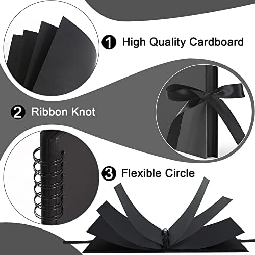 Vienrose Scrapbook Photo Album, 12x12 Inches, 80 Pages, Black, Silk Ribbon - Image 4