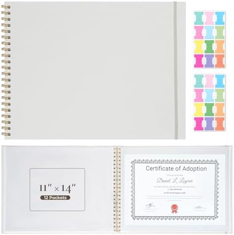 Vienrose Large Scrapbook Album 15.8 x 11.8 Inch, Linen Cover Photo Album with 12 Plastic Sleeves, Spiral Bound DIY Scrapbook for Photos, Kids Artwork, Certificates, Wedding Baby Travel, White by Vienrose