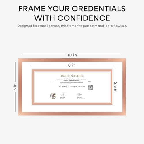 Homeforia 5x10 Rose License Frame, High-End Metal, 3.5x8 Mat, Glass - Image 2