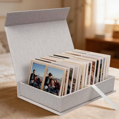 4x6 Photo Storage Box, Premium Linen Memory Box for Photos, Pictures, Certificates, Scrapbooking Supplies & Jewelry - Portable, Stackable Organizer for Home, Crafters & Collectors - Image 3