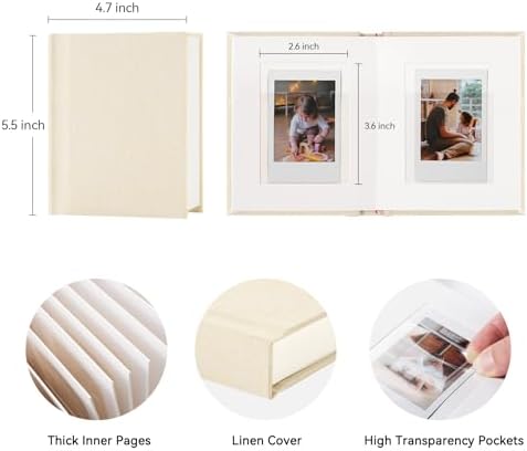 Instax Mini Photo Album with Writing Space, Linen Cover, Beige - Image 2