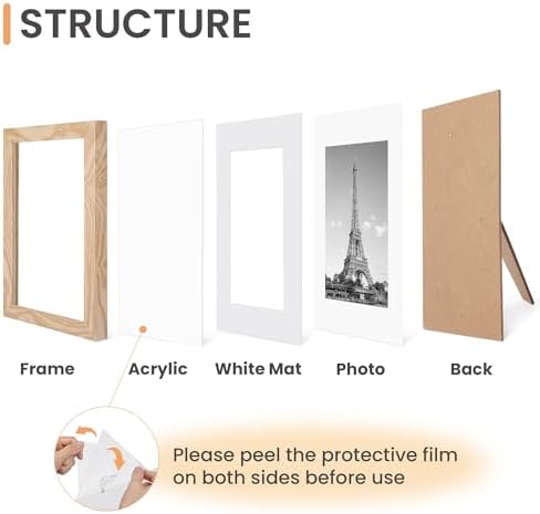 upsimples 8x10 Picture Frame Set of 10, Display Pictures 5x7 with Mat or 8x10 Without, Multi Photo Frames Collage for Wall or Tabletop Display, Natural - Image 4