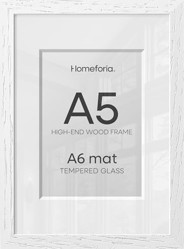 Homeforia A5 White Oak Picture Frame, High-End Wood, A6 Mat, Glass by Homeforia