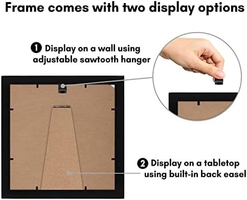 Americanflat 8x8 Picture Frame with Shatter-Resistant Glass - Use as 4x4 Frame with Mat or Display 8x8 Photo Without Mat - Signature Collection - Square Frames for Tabletop and Wall Display - Black - Image 2