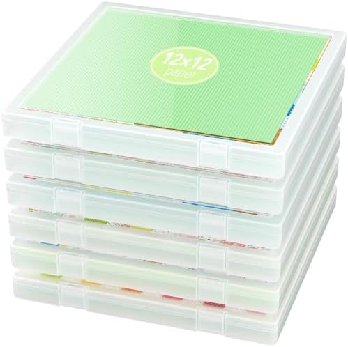 6-Pack Craft Organizers and Storage, Art Supply Organizer with Secure Lid, Clear Stackable Plastic Storage for Puzzle, Board Game, Photo, 12 x12 Paper, Inner Size 12.2" x 12.2" x 0.85" by iBune