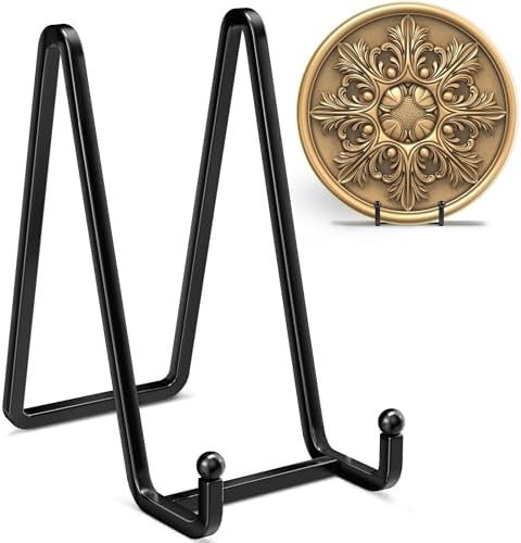 IPAME 4 Pack Plate Stands for Display - 6 Inch Metal Square Wire Plate Holder Display Stand + Picture Frame Stand Holder Easel for Book, Decorative Plate, Plaque, Photo, Platter (Black) by IPAME