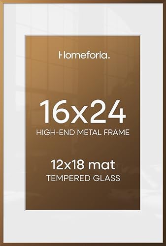 Homeforia 16x24 Bronze Picture Frame, High-End Metal, 12x18 Mat, Glass by Homeforia