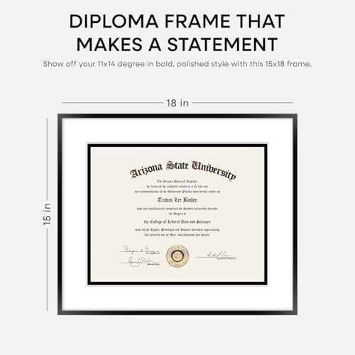 Homeforia 15x18 Black Diploma Frame, High-End Metal, 11x14 Mat, Glass - Image 6