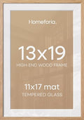 Homeforia 13x19 Natural Oak Picture Frame, High-End Wood, 11x17 Mat, Glass by Homeforia