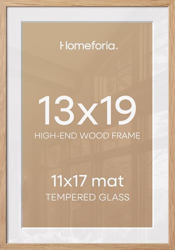 Homeforia 13x19 Natural Oak Picture Frame, High-End Wood, 11x17 Mat, Glass by Homeforia