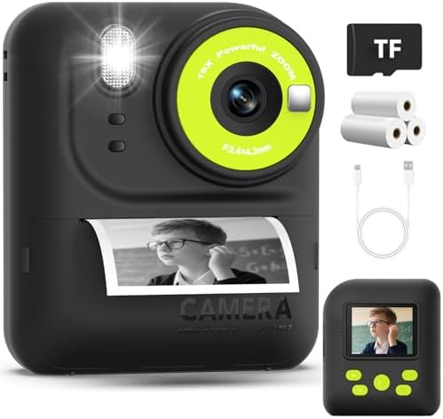 Okaloka Kids Instant Print Camera Toys,1080P HD Toddler Digital Video Camera,Birthday for Girls Boys Age 3-12 Year Old - TF Card Included (Black) by Okaloka