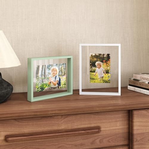 Egofine 8x10 Floating Frames Set of 2, Double Plexiglass Picture Frame, Made of Solid Wood Display Any Size Photo up to 8x10, Wall Mount or Tabletop Standing, White - Image 4