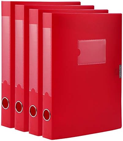 HUA JIE 4 Pack A4 Storage File Boxes Plastic Archives Cases with Lid,Red by HUA+JIE