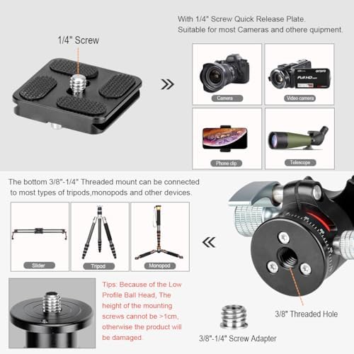 Koolehaoda Low Profile Tripod Head, Mini Ball Head Camera 360° Panoramic - Image 5